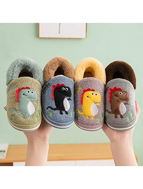 Dody Dinosaur Indoor Shoes Girls Boys Slippers Warm Dinosaur House Cute and Cozy Plush Winter Cotton House Anti-Slip Shoes