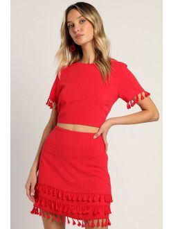 Made for Madrid Red Tasseled Two-Piece Mini Dress Set