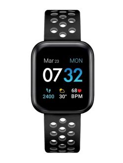Air 3 Unisex Touchscreen Smartwatch Fitness Tracker: Black Case with Black/Grey Perforated Strap 44mm