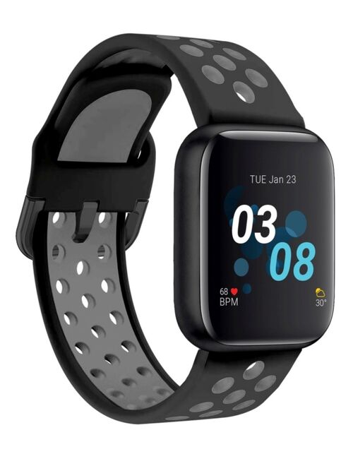 iTouch Air 3 Unisex Touchscreen Smartwatch Fitness Tracker: Black Case with Black/Grey Perforated Strap 44mm