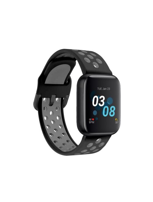 iTouch Air 3 Unisex Touchscreen Smartwatch Fitness Tracker: Black Case with Black/Grey Perforated Strap 44mm