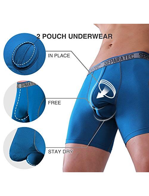 Separatec Men's Dual Pouch Underwear Active Mesh Cool Performance Long Boxer Briefs 3 Pack
