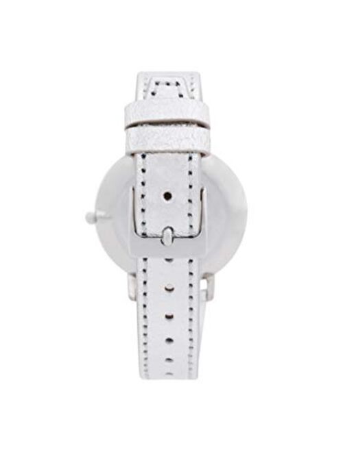 Rebecca Minkoff Women's Stainless Steel Quartz Watch with Leather Calfskin Strap, Silver, 16 (Model: 2200365)