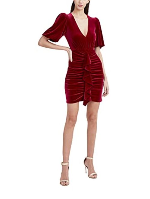 BCBGMAXAZRIA Women's Ruched Mini Evening Dress with Plunging Neckline