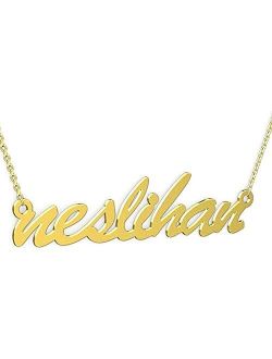 Jewee Diamond 14k Gold Personalized Name Necklace, Cursive Handwriting Font Custom Made Nameplate Pendant, Precious Metals Solid Gold Monogram Name Necklace Jewelry Gift 