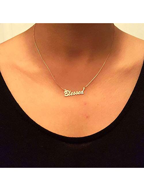 Jewee Diamond 14k Gold Personalized Name Necklace, Cursive Handwriting Font Custom Made Nameplate Pendant, Precious Metals Solid Gold Monogram Name Necklace Jewelry Gift 