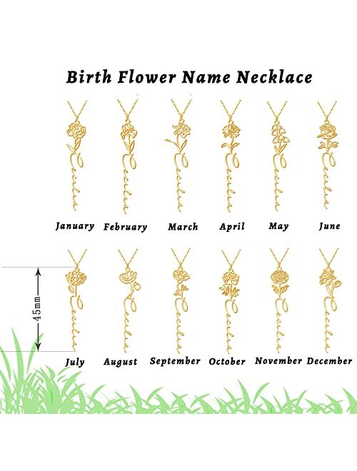 Projewelry Custom Birth Flower Name Necklace Personalized 18K Gold Plated Birth Month Flower Necklace Dainty Floral Pendant Jewelry Birthday Gift for Women