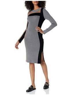 BCBGMAXAZRIA Women's Long Sleeve Colorblock Midi Sweater Dress