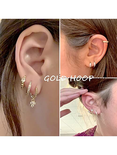 ÌF ME ìF Me 5 Pairs Gold Silver Huggies Hoop Earrings Set for Women Girls Small Dangle Chain Hoop Earrings Jewelry for Gifts