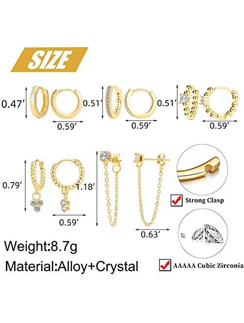ÌF ME ìF Me 5 Pairs Gold Silver Huggies Hoop Earrings Set for Women Girls Small Dangle Chain Hoop Earrings Jewelry for Gifts