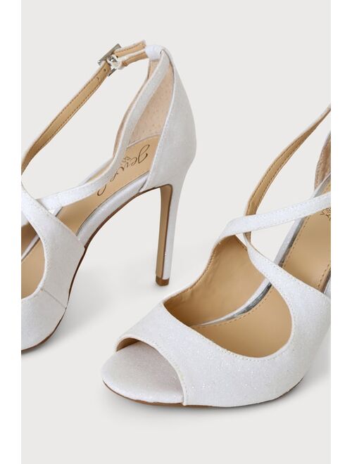 Jewel by Badgley Mischka Jonna White Glitter Ankle Strap High Heel Sandals