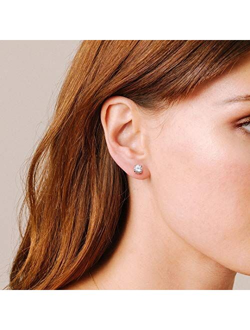Kainier Women's 14K Gold Plated CZ Stud Earrings Simulated Diamond Round Cubic Zirconia Ear Stud Set（5 Pairs)