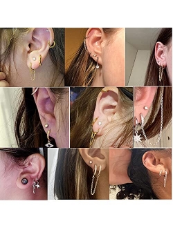 IRONBOX 12Pairs Dangle Hoop Earrings Evil Eye Earrings Starburst Earrings Gold Chain Earrings Mini Hoop Ball Bar Studs Set for Women