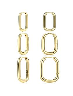 17 MILE Gold Hoop Earrings Set for Women, 14K Gold Plated Lightweight Hypoallergenic Chunky Open Hoops Set for Gift