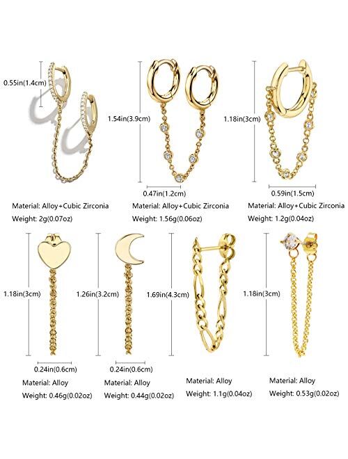 FERIER 7 Pcs Chain Hoop Earrings, Huggie Wrap Earrings with Chain Dainty Minimalist Chain Cuff Earrings Jewelry Gift for Women Girls