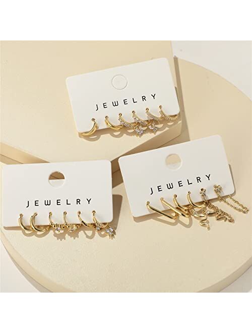 17 MILE Small Gold Huggie Hoop Earrings for Women Girls,14K Gold Plated Earring Set, Huggies Earrings, Cartilage Hoop Earring, 9/6/4PCS Trendy Dainty Tiny Cubic Zirconia 
