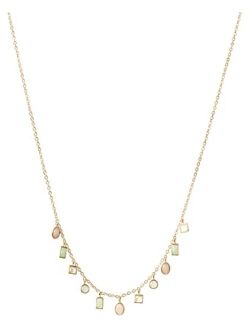 Set Stone Charm Collar Necklace,Gold,One Size