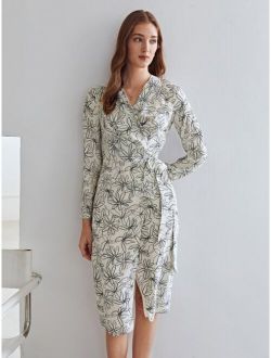X Hannah Broger Inspired 100% Silk Line Flower Wrap Dress