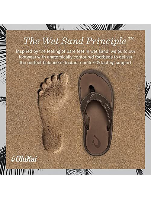 OluKai Ulele Men's Beach Sandals, Quick-Dry Flip-Flop Slides, Water Resistant Suede Lining & Wet Grip Soles, Soft Comfort Fit & Arch Support