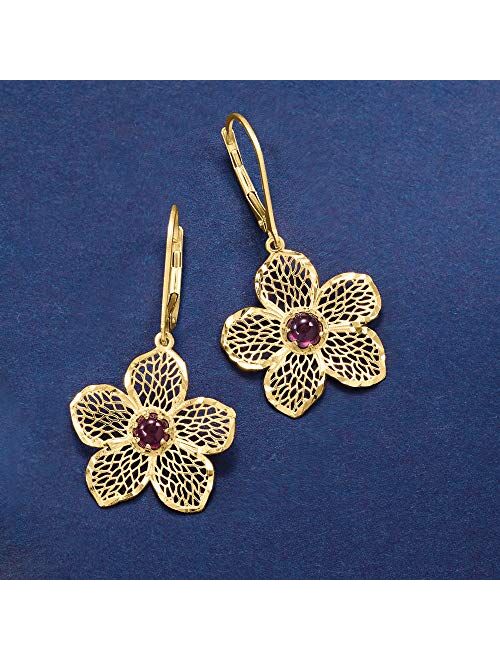 Ross-Simons Italian .90 ct. t.w. Garnet Flower Drop Earrings in 14kt Yellow Gold