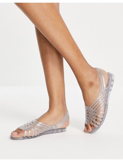 Juju jelly flat sandals in clear glitter
