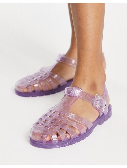 Juju jelly flat shoes in lilac glitter