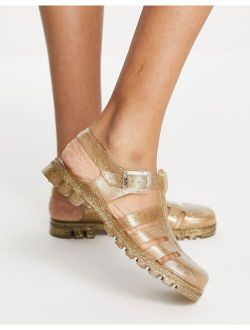 Juju jelly flat shoes in gold glitter