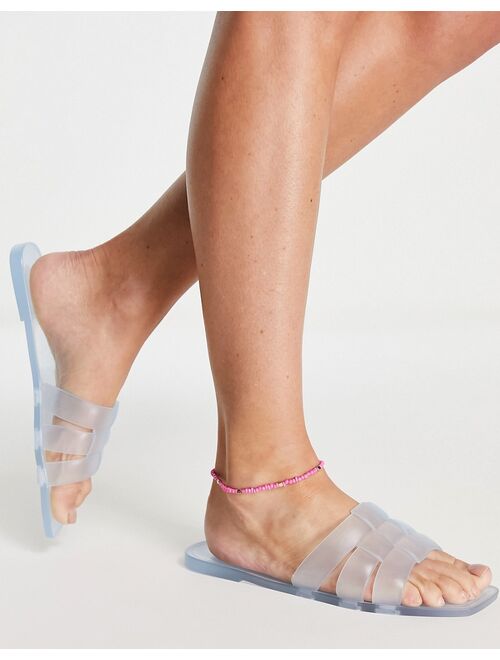 ASOS DESIGN Fame woven jelly flat mules in clear