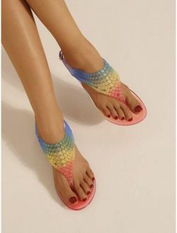Colorblock Braided Detail Thong Sandals