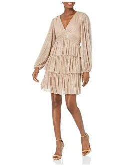 BCBGMAXAZRIA Women's Long Sleeve Fit and Flare Tiered Ruffle Evening Dress