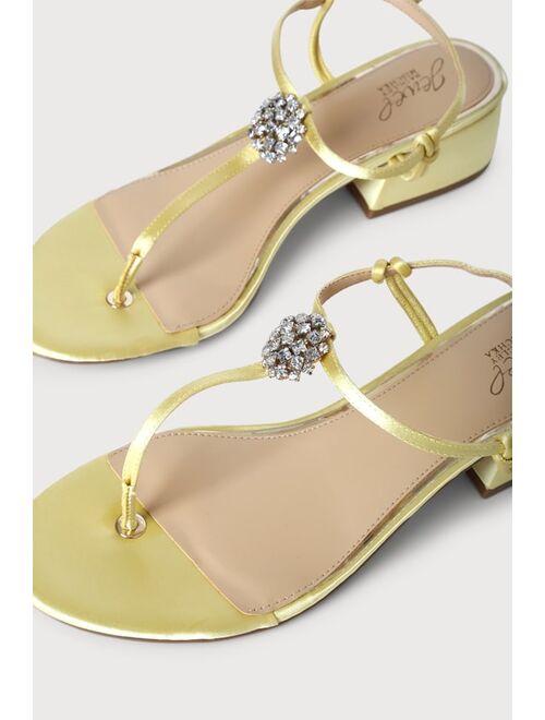 Jewel by Badgley Mischka Lizette Yellow Satin Rhinestone Ankle Strap Heels
