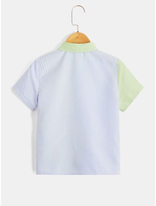 SHEIN Toddler Boys Striped Print Button Front Shirt
