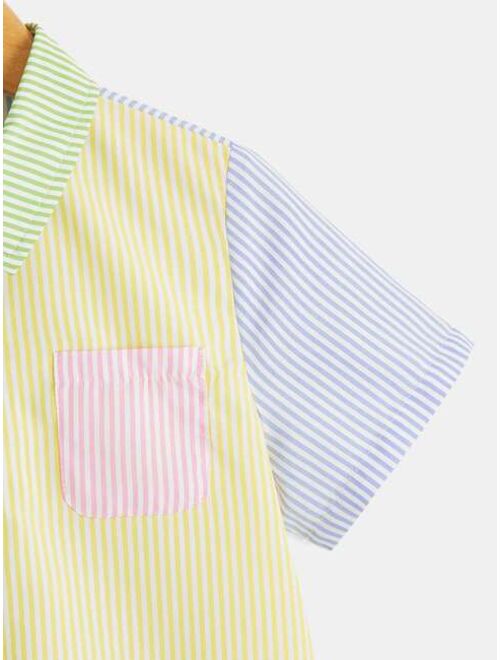 SHEIN Toddler Boys Striped Print Button Front Shirt