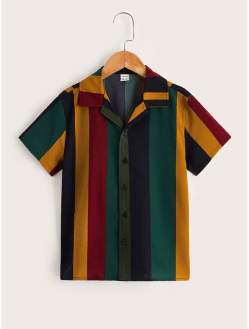 SHEIN Boys Single Breasted Placket Colorblock Shirt