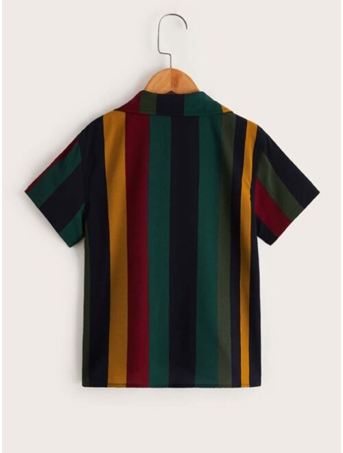 SHEIN Boys Single Breasted Placket Colorblock Shirt