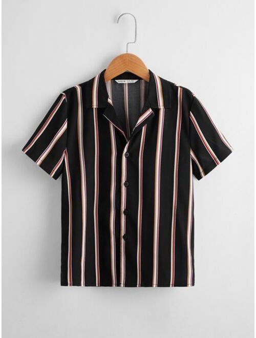 SHEIN Boys Striped Single Breasted Shirt