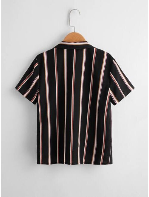 SHEIN Boys Striped Single Breasted Shirt
