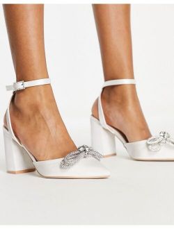 Be Mine Bridal crystal bow mid heel shoes in ivory