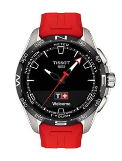 Unisex T-Touch Connect Solar Swiss Antimagnetic Titanium Case Tactile Quartz Watch with Rubber Strap, Red, 23 (Model: T1214204705101)