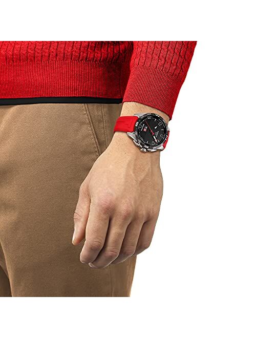 Tissot Unisex T-Touch Connect Solar Swiss Antimagnetic Titanium Case Tactile Quartz Watch with Rubber Strap, Red, 23 (Model: T1214204705101)