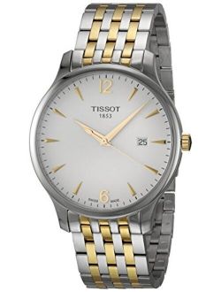 mens Tradition Stainless Steel Dress Watch Grey & Yellow Gold T0636102203700