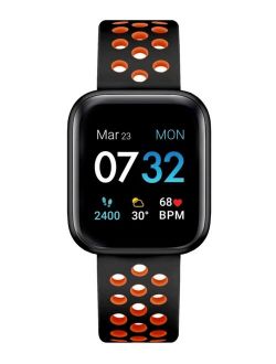 Air 3 Men's Touchscreen Smartwatch Fitness Tracker: Black Case with Black/Orange Perforated Strap 44mm