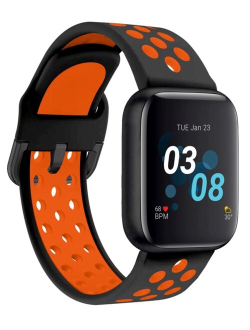 iTouch Air 3 Men's Touchscreen Smartwatch Fitness Tracker: Black Case with Black/Orange Perforated Strap 44mm