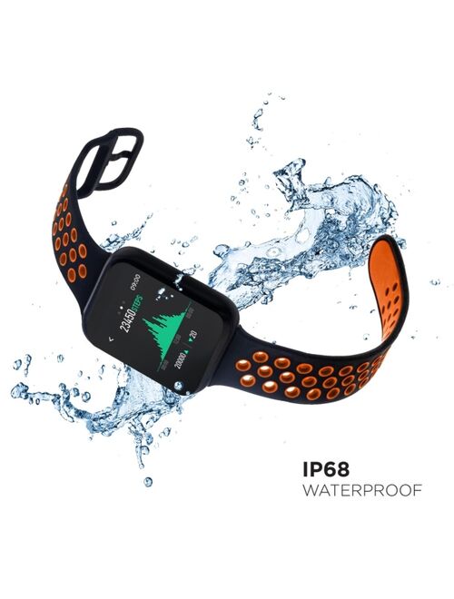 iTouch Air 3 Men's Touchscreen Smartwatch Fitness Tracker: Black Case with Black/Orange Perforated Strap 44mm