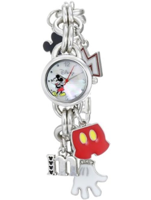 Accutime Disney Women's MK2066 Mickey Mouse Charm Watch with Mother of Pearl Dial
