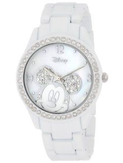 Disney Women's MK2106 Mickey Mouse White Bracelet Watch with Rhinestones