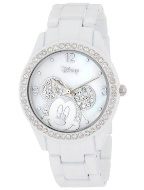 Accutime Disney Women's MK2106 Mickey Mouse White Bracelet Watch with Rhinestones
