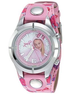 Jojo Siwa Kids' Analog Watch with Silver-Tone Case, Pink Leather Strap, Easy to Buckle - Kids' Watch with JoJo Siwa on the Dial, Safe for Children - Model: JOJ50