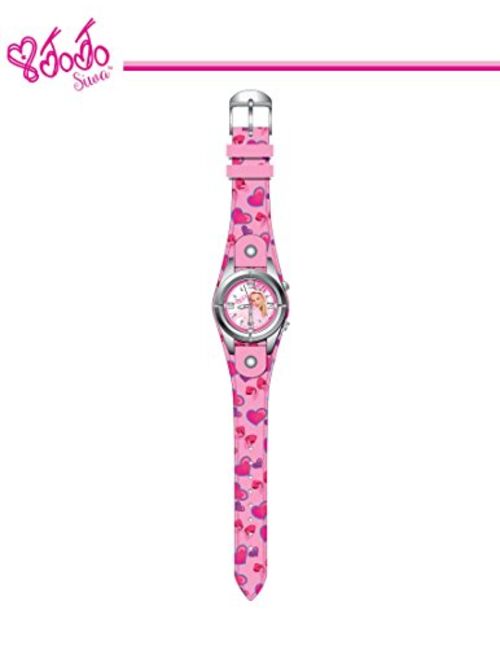 Accutime Jojo Siwa Kids' Analog Watch with Silver-Tone Case, Pink Leather Strap, Easy to Buckle - Kids' Watch with JoJo Siwa on the Dial, Safe for Children - Model: JOJ50