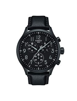 Men's Chrono XL Vintage 316L Stainless Steel case with Black PVD Coating Swiss Quartz Watch with Leather Strap, 22 (Model: T1166173605200)